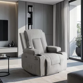 Fotoliu cu Recliner si Masaj, Boston 87x85x101 h cm, Stofa Raiata, Gri