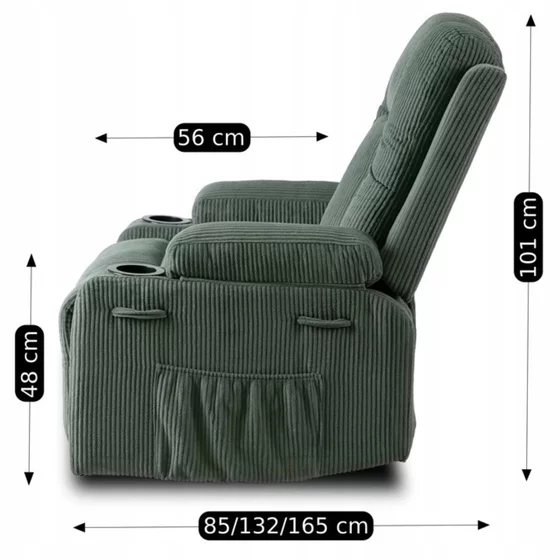 Fotoliu cu Recliner si Masaj, Boston 87x85x101 h cm, Stofa Raiata, Verde picture - 7