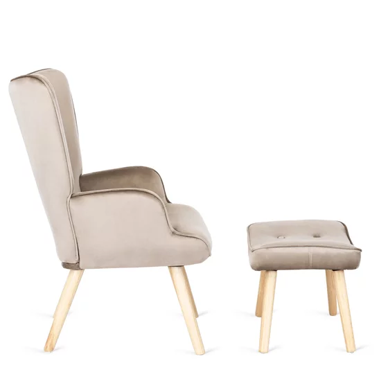 Fotoliu Cu Taburet Largo, 68.5x73.5x96 cm, Stofa tip Catifea, Beige picture - 5