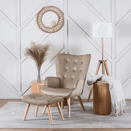Fotoliu Cu Taburet Largo, 68.5x73.5x96 cm, Stofa tip Catifea, Beige