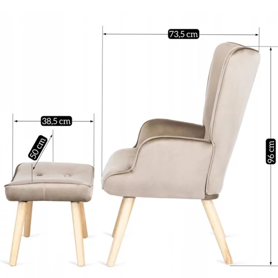 Fotoliu Cu Taburet Largo, 68.5x73.5x96 cm, Stofa tip Catifea, Beige picture - 7