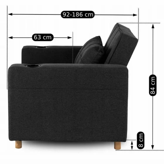 Fotoliu Extensibil Sanya, 99x92-186x84 h cm, Negru picture - 6