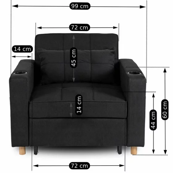 Fotoliu Extensibil Sanya, 99x92-186x84 h cm, Negru picture - 11