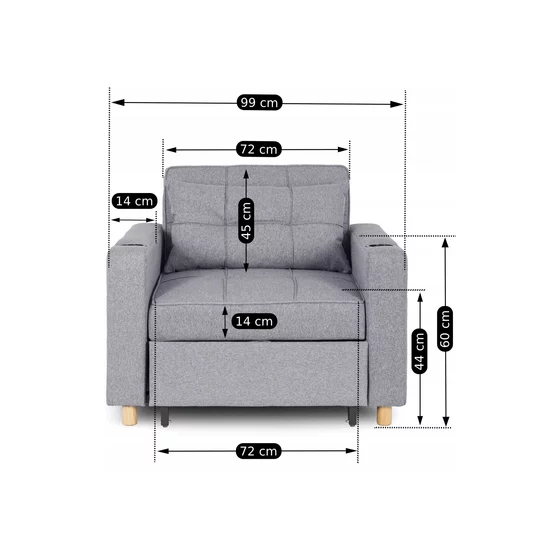 Fotoliu Extensibil Sanya, 99x92-186x84 h cm, Stofa, Gri picture - 7