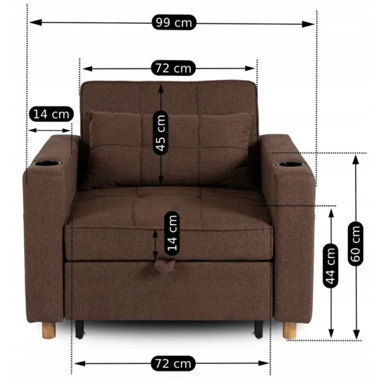 Fotoliu Extensibil Sanya, 99x92-186x84 h cm, Stofa, Maro picture - 7
