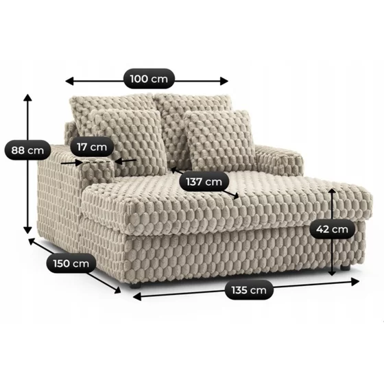 Fotoliu Sezlong Kuurne 1.5 Locuri, 135x150x88 h cm, Stofa Plusata picture - 21