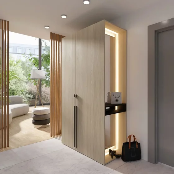 Garderoba Barcelona Cu Oglinda si Led,  111x58x207.5 h cm, Stejar Barista picture - 1