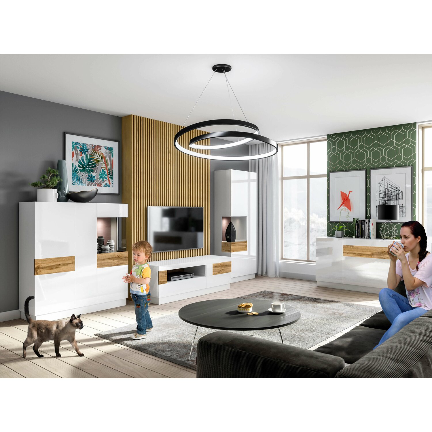 Living silke 2 alb lucios/stejar votan