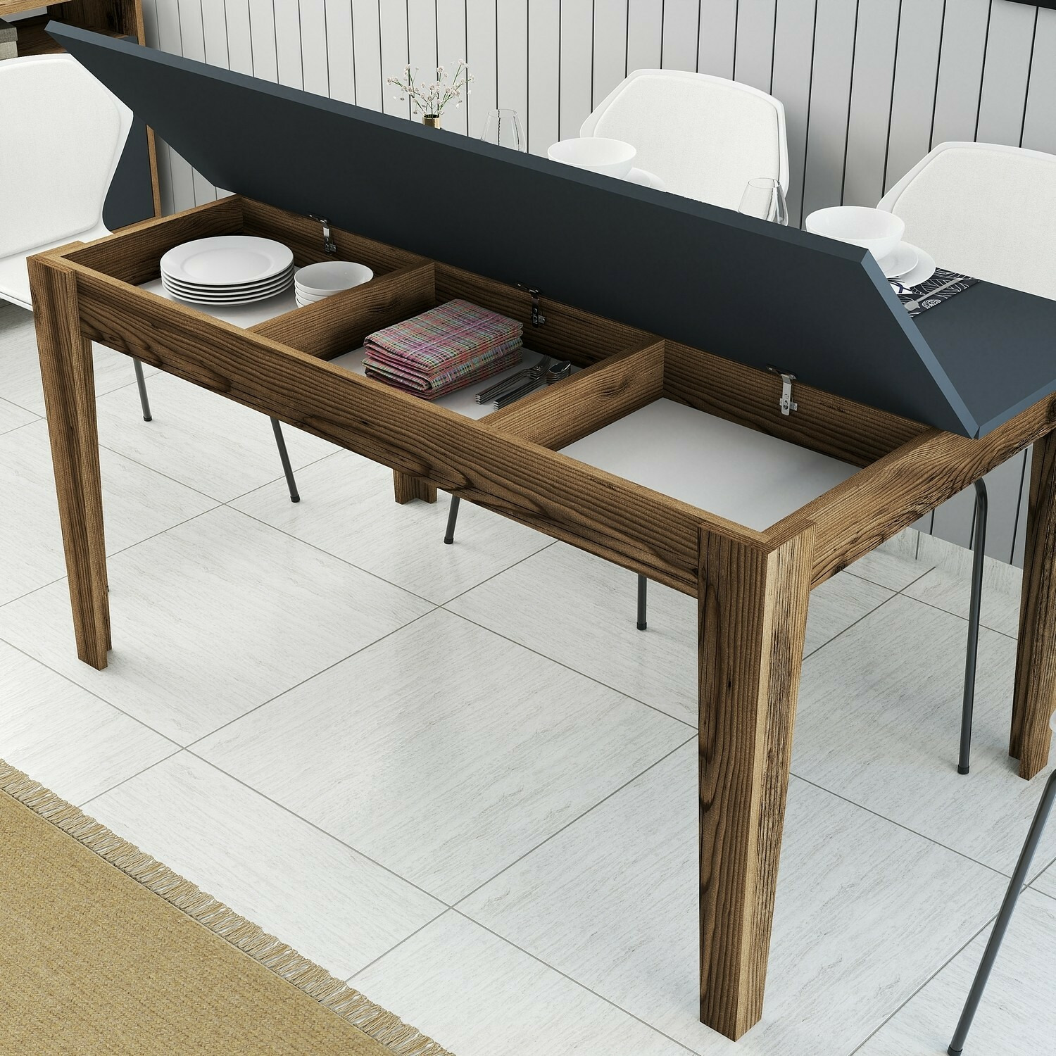 Masa Cu Spatiu de Depozitare, Milan 513, 145x88x75 cm - Nuc