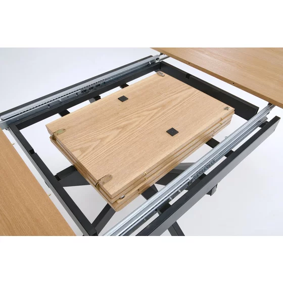 Masa Extensibila Anora, 120-200x120x75 h cm, Metal/MDF/Furnir, Negru/Stejar Natur picture - 5