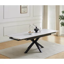 Masa Extensibila Balkan, 160-240-x90x77 cm, Metal/Ceramica, Negru/Alb Marmura