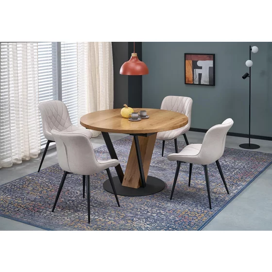 Masa Extensibila Forli, 120-160x120x78 h cm, Metal/MDF/Furnir, Negru/Stejar Natur picture - 1