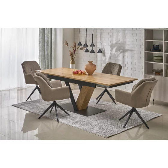 Masa Extensibila Forli 2, 160-220x90x78 h cm, Metal/MDF/Furnir, Negru/Stejar Natur picture - 1