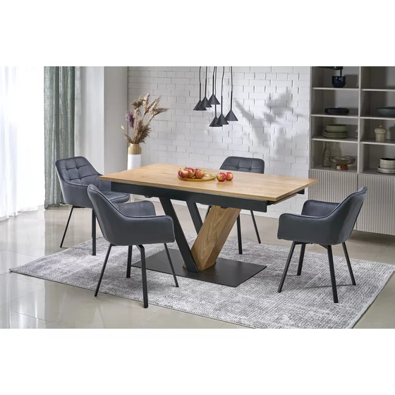 Masa Extensibila Forli 2, 160-220x90x78 h cm, Metal/MDF/Furnir, Negru/Stejar Natur picture - 7