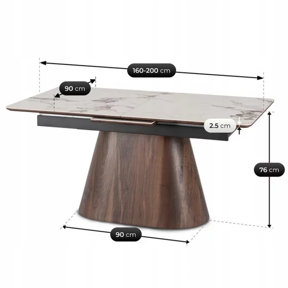 Masa Extensibila Liege, 160-200x90x76 h cm,  Blat Ceramic - Nuc/Alb Marmura picture - 4