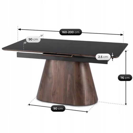 Masa Extensibila Liege, 160-200x90x76 h cm,  Blat Ceramic - Nuc/Negru picture - 9