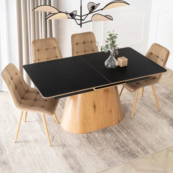 Masa Extensibila Liege, 160-200x90x76 h cm,  Blat Ceramic - Stejar/Negru picture - 4