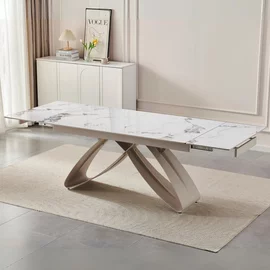 Masa Extensibila Lublin, 160-240-x90x77 cm, Metal/Ceramica, Casmir/Alb Marmura