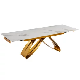 Masa Extensibila Lublin 2, 160-240-x90x77 cm, Metal/Ceramica, Auriu/Alb Marmura