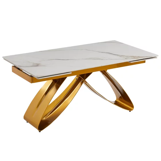 Masa Extensibila Lublin 2, 160-240-x90x77 cm, Metal/Ceramica, Auriu/Alb Marmura picture - 3