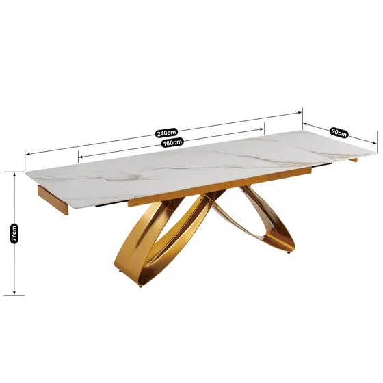 Masa Extensibila Lublin 2, 160-240-x90x77 cm, Metal/Ceramica, Auriu/Alb Marmura picture - 4