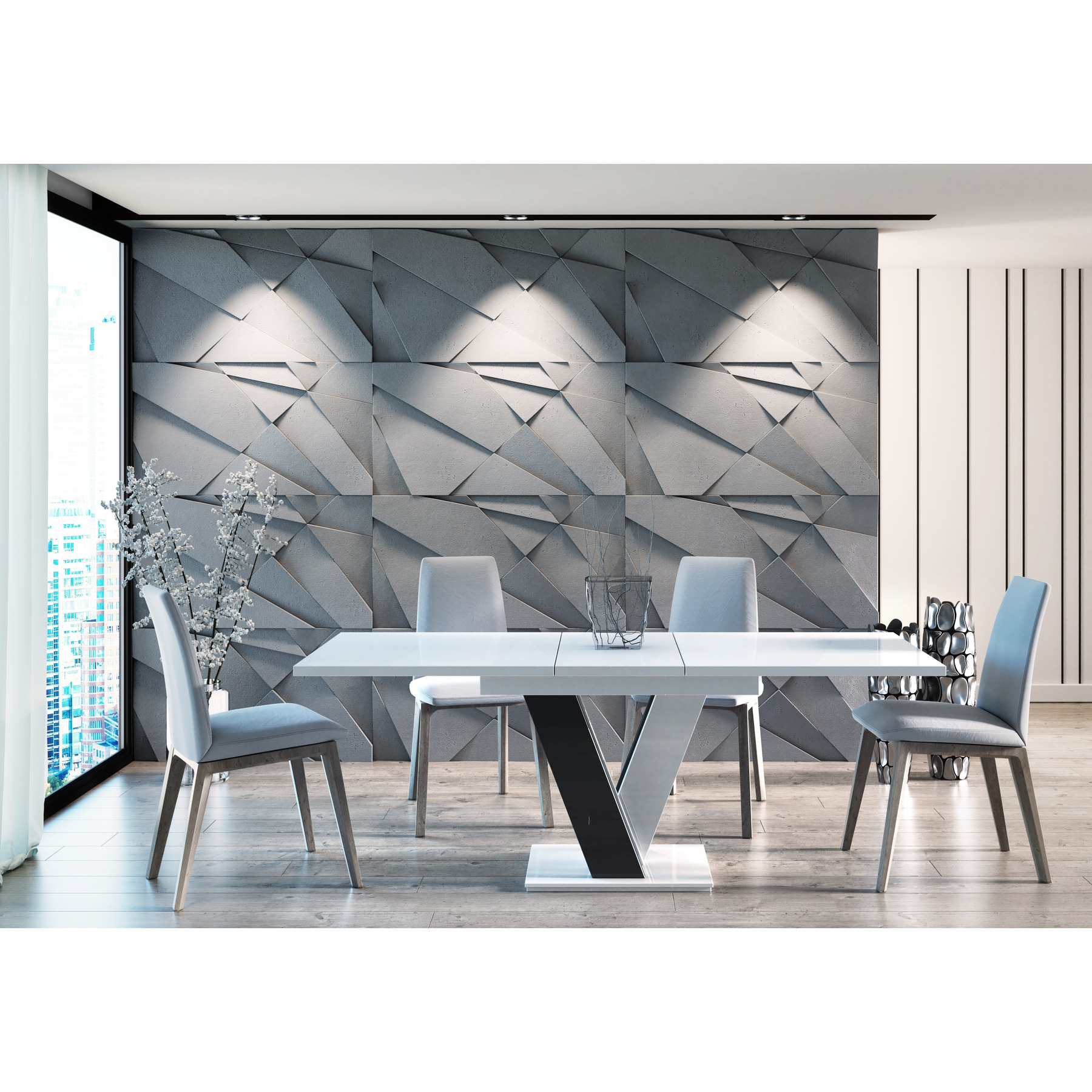 Masa Extensibila Madras, 120-160x80x75 cm, Alb/Negru Lucios - Kalenda