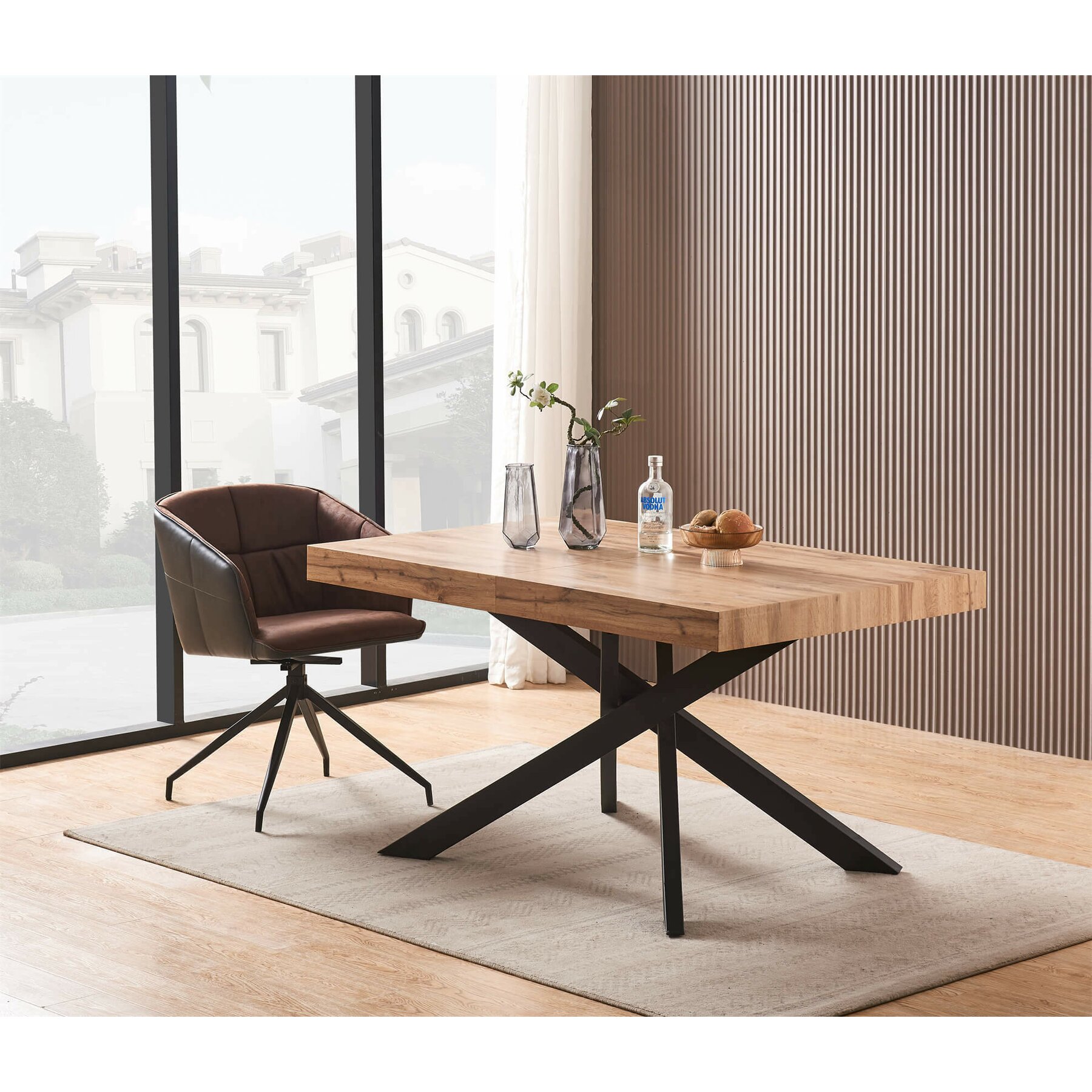 Masa Extensibila Pearson, 140-170-200x90x76 cm, Metal/MDF, Negru