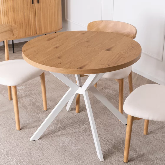 Masa Extensibila Peroni Small, 80-120-160x80x75.5 h cm, Metal/MDF, Alb/Stejar Auriu picture - 1