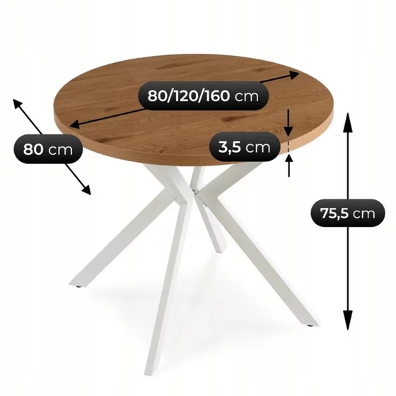 Masa Extensibila Peroni Small, 80-120-160x80x75.5 h cm, Metal/MDF, Alb/Stejar Auriu picture - 8