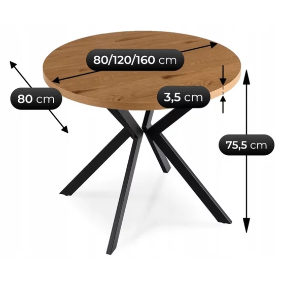 Masa Extensibila Peroni Small, 80-120-160x80x75.5 h cm, Metal/MDF, Negru/Stejar Auriu picture - 7