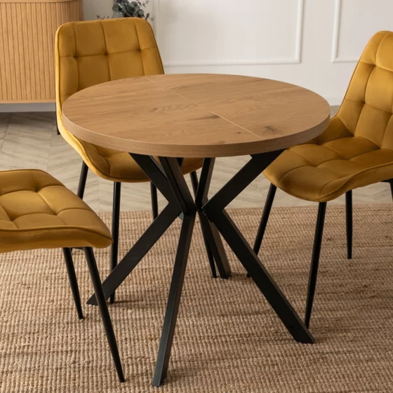 Masa Extensibila Peroni Small, 80-120-160x80x75.5 h cm, Metal/MDF, Negru/Stejar Auriu picture - 1