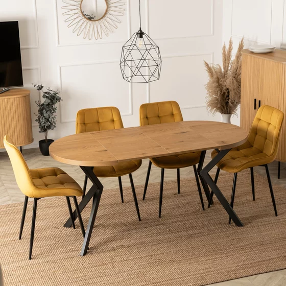 Masa Extensibila Peroni Small, 80-120-160x80x75.5 h cm, Metal/MDF, Negru/Stejar Auriu picture - 2