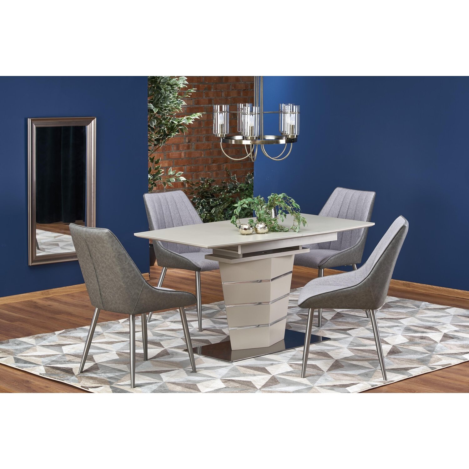 Masa Extensibila Sorento, 140-180x80x75 cm, MDF/Sticla, Champagne