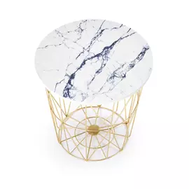 Masuta Cafea Hagen 223 G Ø42x41 cm, Auriu/Alb Marmura