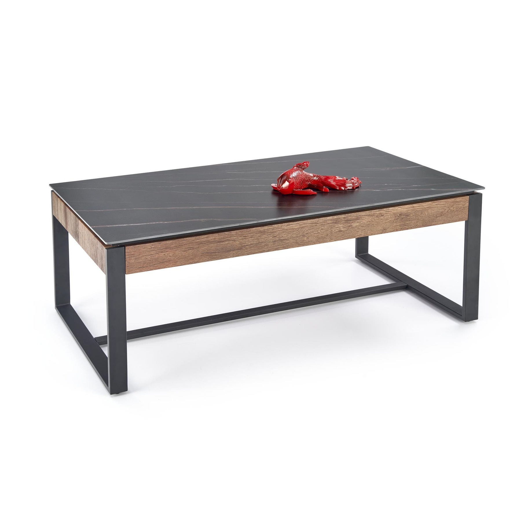 Masuta Cafea Hagen 245, 121x61x45 cm, Negru Marmura/Nuc