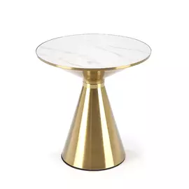 Masuta Cafea Hagen 252,  Ø50x52 cm, Auriu/Alb Marmura