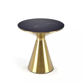 Masuta Cafea Hagen 252,  Ø50x52 cm, Auriu/Negru Marmura