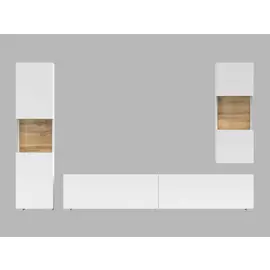 Mobila Living AVA, 216x30x140 cm, Alb/Stejar Artisan