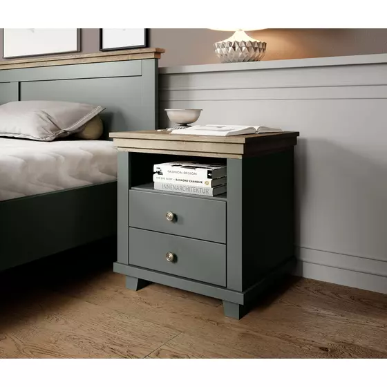 Noptiera Evora 2 Sertare, 52x42x54 cm Verde/Stejar Lefkas picture - 2