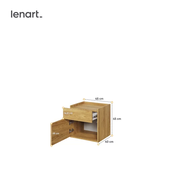 Noptiera TEEN FLEX TF18, 45x40x45 h cm,  Silk Flou/Stejar Hikory picture - 4