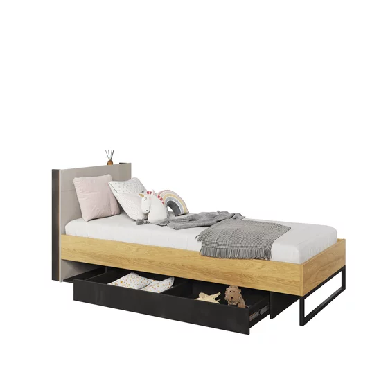 Pat Cu Sertar TEEN FLEX TF16 90x200, 96x215x91 h cm,  Silk Flou/Stejar Hikory picture - 3