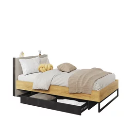 Pat Cu Sertar TEEN FLEX TF17 120x200, 126x215x91 h cm,  Silk Flou/Stejar Hikory