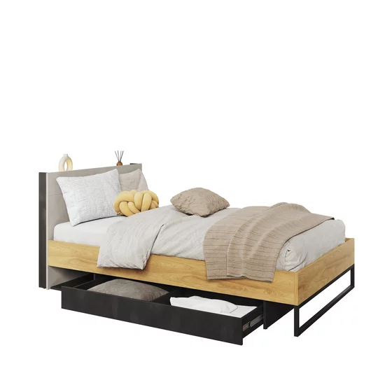 Pat Cu Sertar TEEN FLEX TF17 120x200, 126x215x91 h cm,  Silk Flou/Stejar Hikory picture - 2