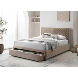 Pat tapitat Cu Sertar Milan, 140x200 cm, Catifea, Beige Inchis