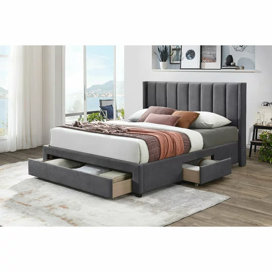 Pat Tapitat Cu Sertare Salem, 180x200 cm, Stofa Gri Inchis picture - 1