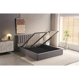 Pat Tapitat cu Somiera Rabatabila Casablanca, 160/200 cm, Stofa Catifea Gri