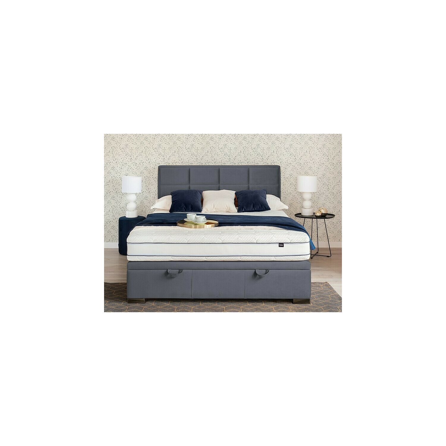 Pat tapitat cu spatiu de depozitare maison velvet grey 160x200