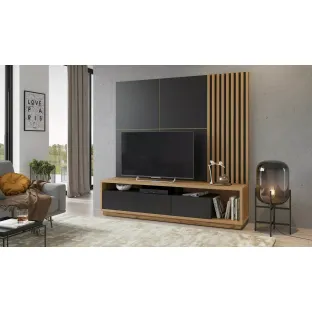 Ansamblu TV Celine, 200x45x196 cm, Stejar Wotan/Negru Mat
