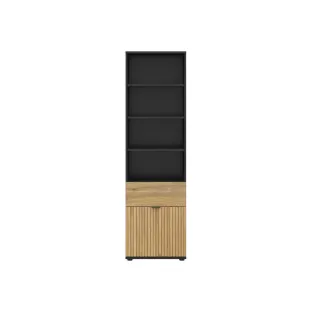 Raft cu Usa si Sertar Luen, 57x39.5x196 h cm, Pal Melaminat, Negru/Stejar Mauvella/Stejar Tegola