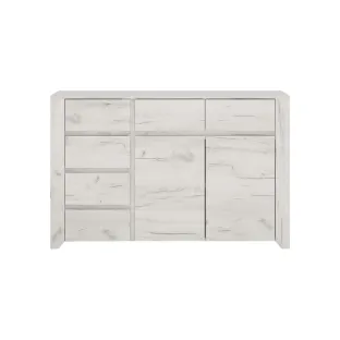 Comoda Angel TYP 42, 2 usi 6 sertare, 118.7x40x76.5 h cm, Pal Melaminat, Stejar Craft Alb